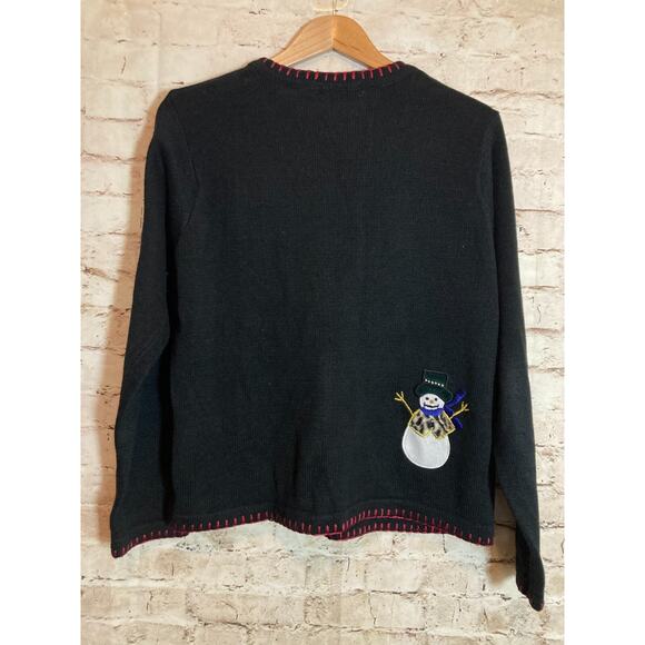 Vintage B.P. Design Sweater Womens Medium Christmas Snow Men Embroidered Ramie - Picture 11 of 13